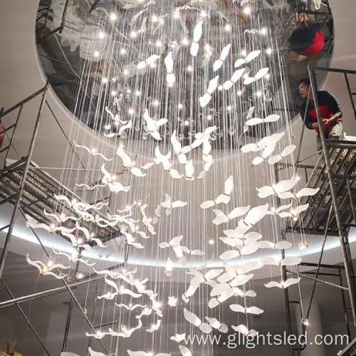 Modern style custom designed bird shaped decorative glass led chandelier light